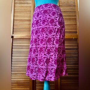 Ann Taylor Silk Pink Floral A-Line Midi Skirt